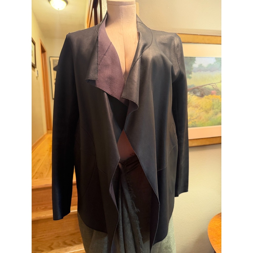 Mackage Black Reversible Lamb Skin Genuine Leather Open Draped Jacket Sz S. New
